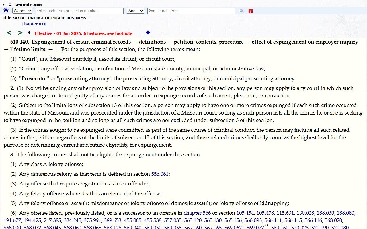Missouri expungement law for Dent County arrest court records
